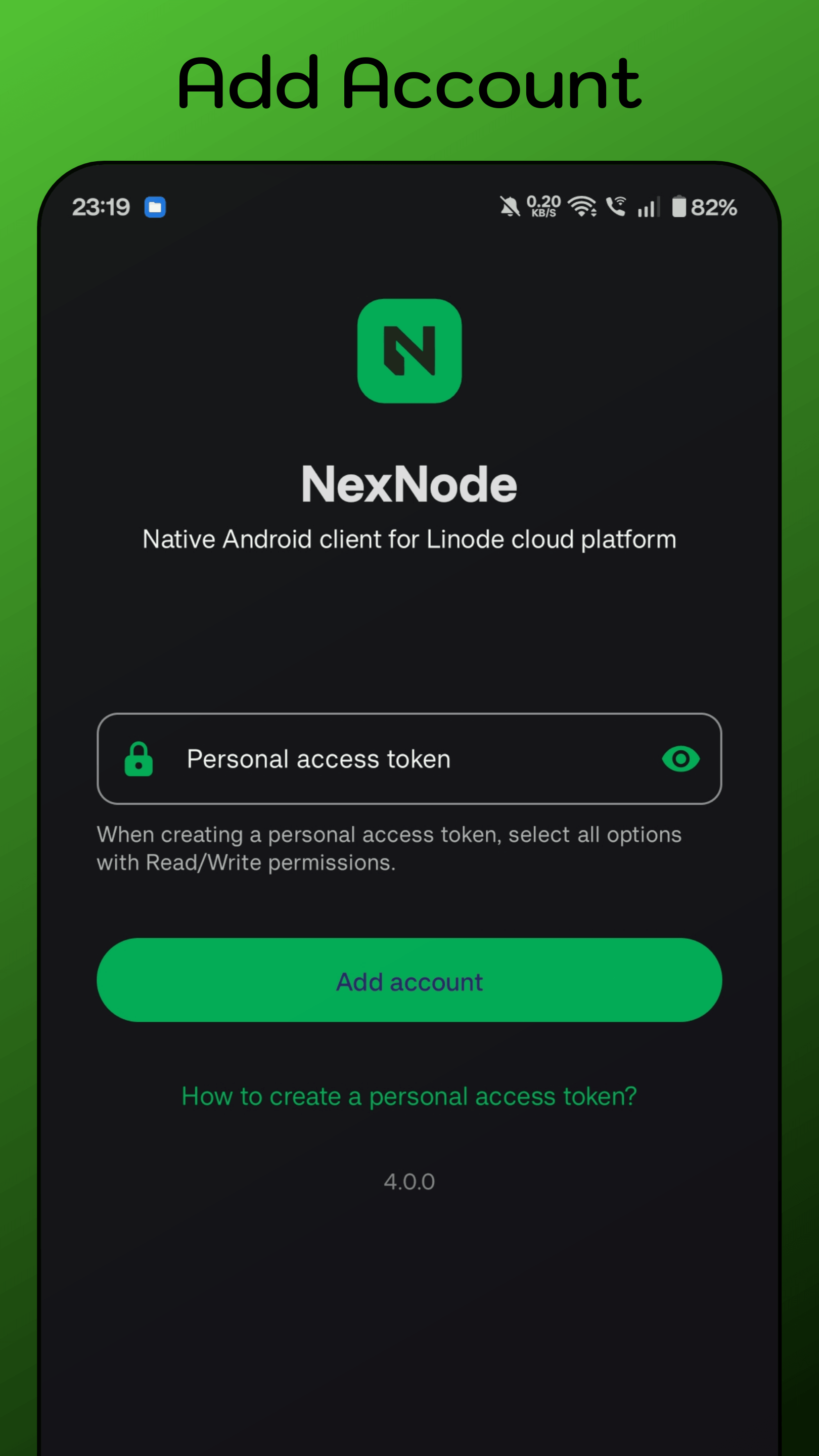 NexNode Add Account - add account